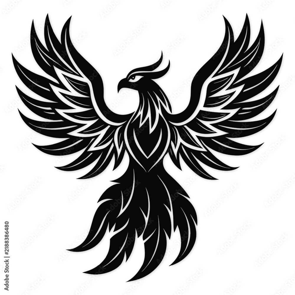 Fototapeta premium Phoenix Bird Vector Illustration - Tribal Mythological Firebird Silhouette