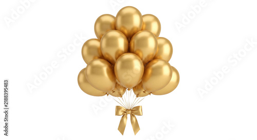 A cluster of shiny golden balloons tied with a satin bow, perfect for celebrations