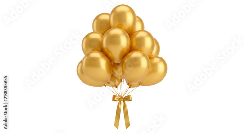 A festive bunch of golden balloons tied with a satin ribbon, perfect for celebrations