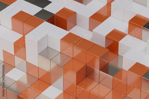 White and orange geometric cube background, 3D computer-generated render
