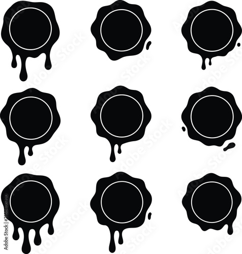 Collection of wax seal silhouettes with dripping details on a white background