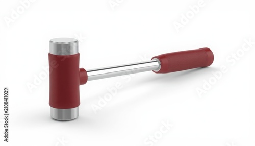 Professional dead blow hammer with red handle and polished steel head isolated on transparent background