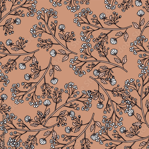 Delicate Baby Flower Branches Vector Seamless Pattern