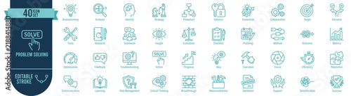 Картината върху платно Problem solving vector icon set with editable stroke featuring lightbulb brainst