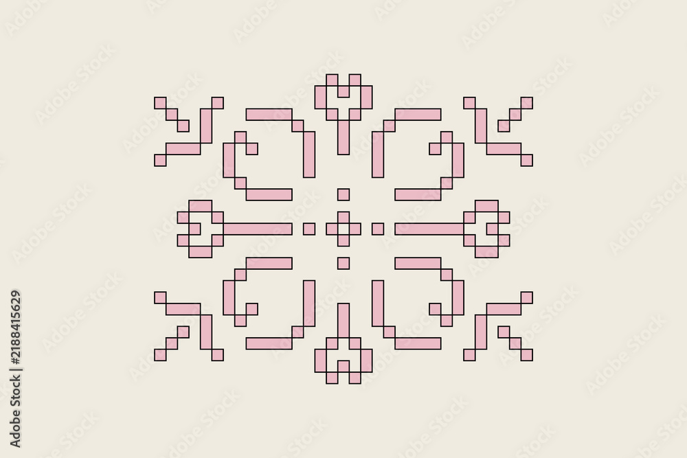 Obraz premium Pixel Art Ornamental Ironwork Decorative Geometric Illustration, Floral Pattern