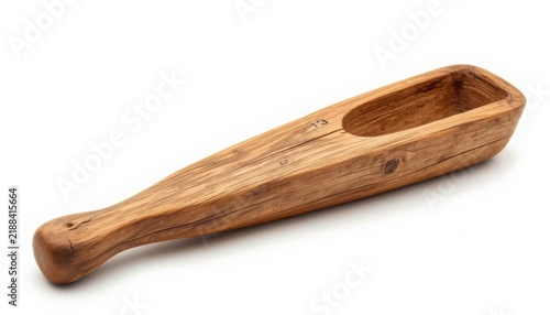 Rustic wooden spice scoop showing detailed grain patterns and natural textures crafted on transparent background