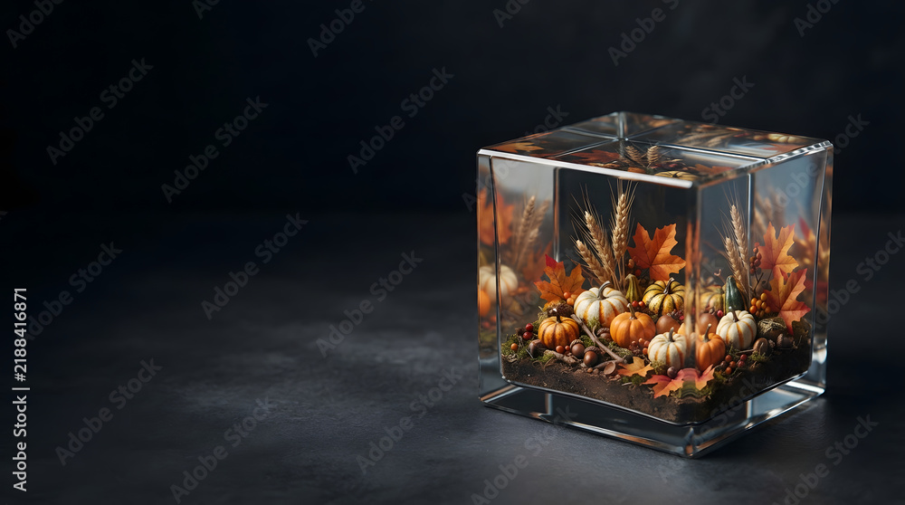 Fototapeta premium Autumn pumpkin lantern with warm glow