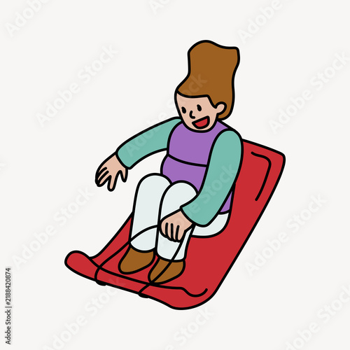 Fotografie Cartoon illustration of a smiling young girl sliding down a red slide