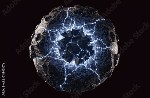 Futuristic electric energy core sphere with energetic blue spark tendrils.