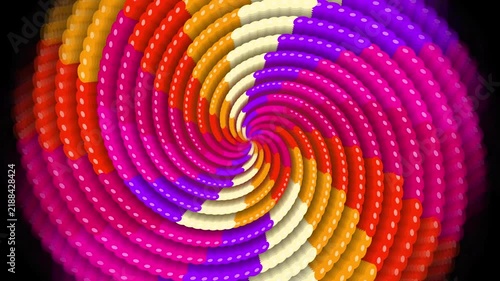 Swirling colorful light tunnel with rotating dotted glowing patterns moving through space in a hypnotic motion tunnel for background visuals