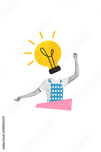 Fotografía Vertical poster collage headless woman lamp lightbulb power electrical idea solu