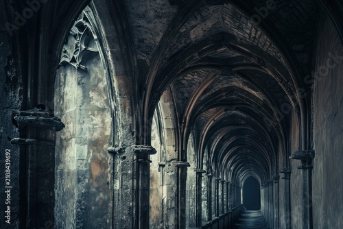 Tapety artystyczne Gothic abstract background architecture building corridor.