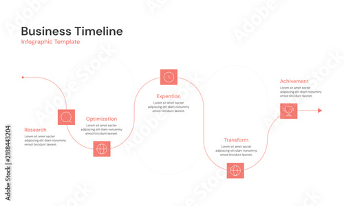 Business Timeline Infographic Template with Five Steps Process Diagram for Presentation