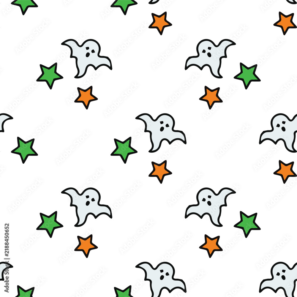 Fototapeta premium Cute Halloween Ghost and Stars Seamless Vector Pattern Background