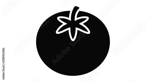 Obraz na plátne Minimalist black and white icon of a fresh ripe tomato with a starshaped calyx o