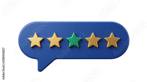 Foto Five star rating system with one green star on blue png solated on transparent b