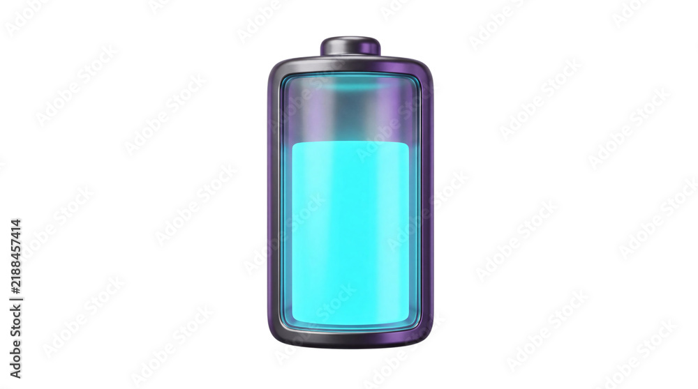Obraz premium Glowing blue battery with full charge indicator png solated on transparent background