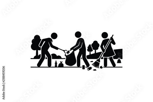 Volunteers cleaning park environment together for a greener planet.