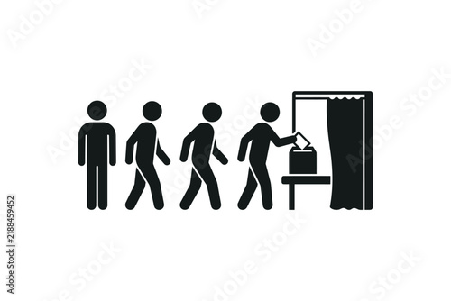 Voting Queue Approaching Ballot Booth Icon.
