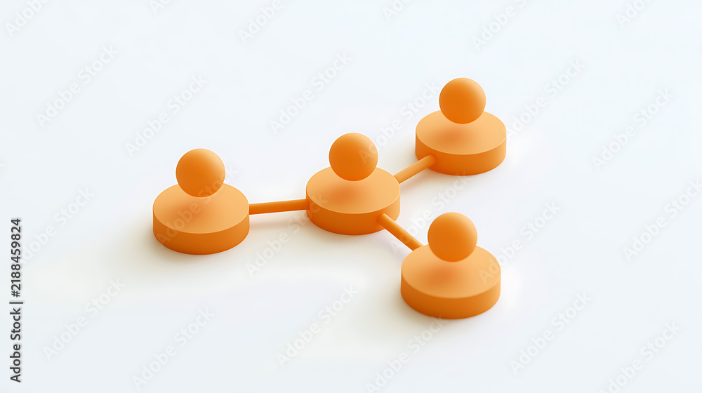Obraz premium 3D render of orange node connection network graph symbol on white background minimalist business communication and corporate team structure concept