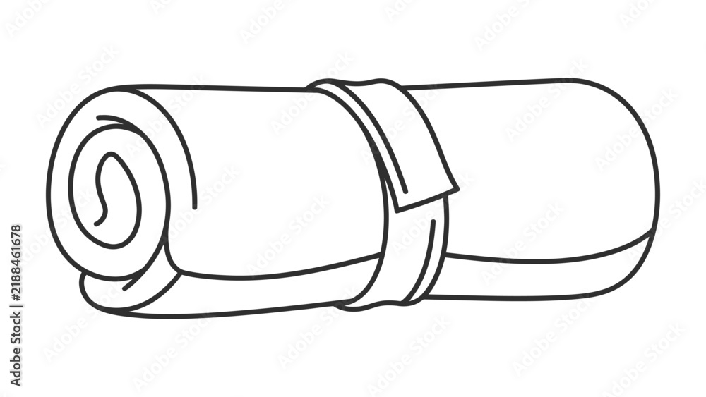 Obraz premium Rolled Sleeping Bag: A neatly rolled sleeping bag, secured with a strap, ready for outdoor adventure or camping trip.