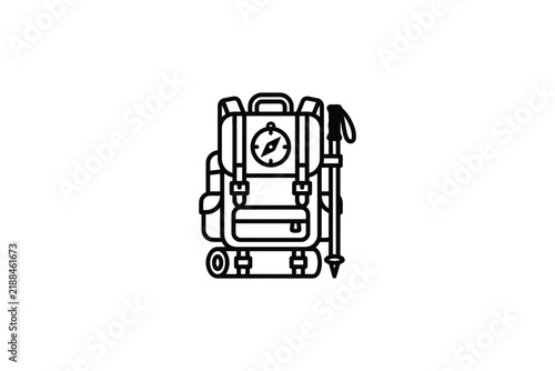 Hiking Backpack Line Icon with Compass.