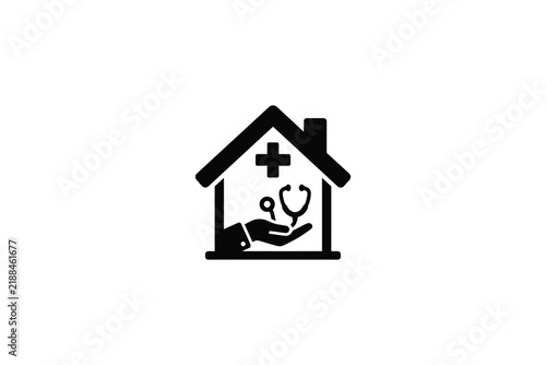 home healthcare service icon vector illustration symbol black silhouette medical house logo.
