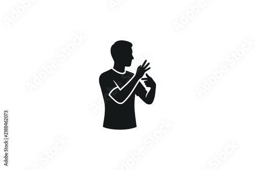 Silhouette icon of a man using sign language to communicate with gestures.