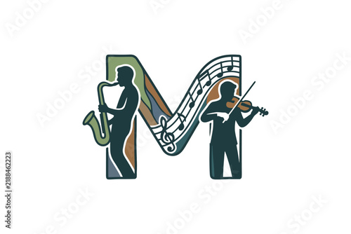 Stylized Music Letter M With Musicians.
