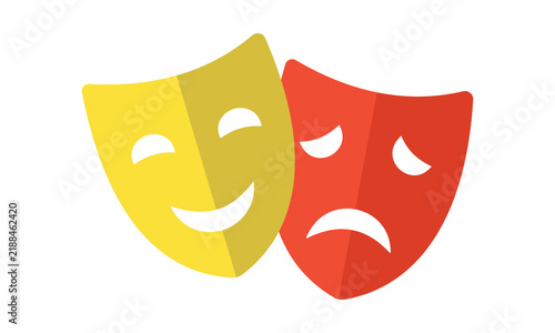 Bild auf Leinwand Comedy and tragedy theater masks in bright yellow and red colors symbolizing drama performance for entertainment flyers acting schools and cinema posters