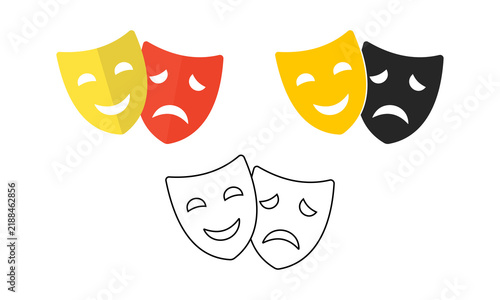 Konstfotografi Collection of comedy and tragedy theater masks in colored black and outline styles created for dramatic arts education class branding and performance events
