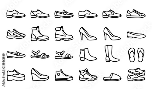 Men and Women Shoes Footwear Minimal Outline Icon Collection