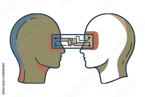 Two Human Profiles Connected by Symbolic Maze Bridge.