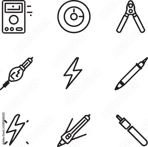 Electrical Tools and Electricity Line Icon Set