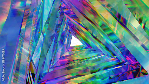 3D Holographic Glass Triangle Tunnel Portal with Rainbow Dispersion Isolated on Transparent Background