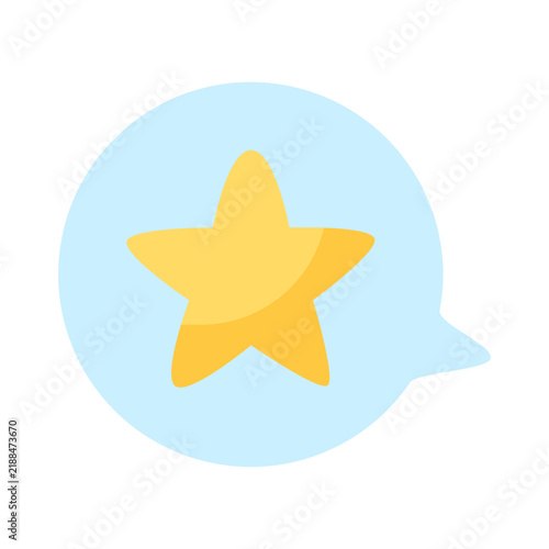 Favorite message feedback star speech bubble flat vector icon. Light blue round speech bubble yellow rating star symbol customer review feedback UI element