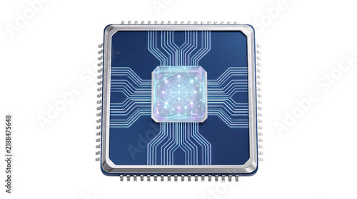 Obraz na plátně Blue circuit board microchip with glowing png solated on transparent background