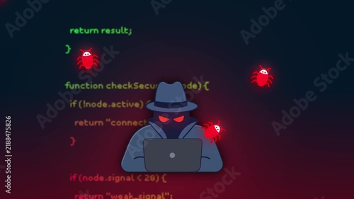 hacker malware attack on source code cyber security animation
