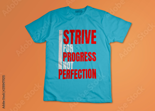 Canvas Print Light blue t-shirt with bold red and white motivational typography