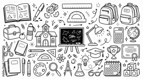 Back to School Hand Drawn Doodle Icon Pack with Learning and Classroom Symbols