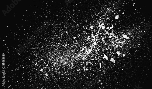 White watercolor splashes, ink drops, and paint spray textures on black background
