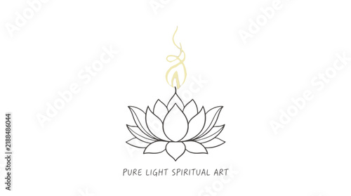 Minimalist vector illustration featuring an elegant lotus flower with a glowing flame in soft aesthetic style