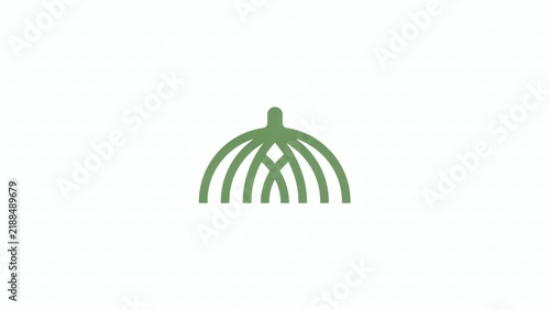 Green stylized onion illustration isolated on white background with Green line art drawing onion vegetable white