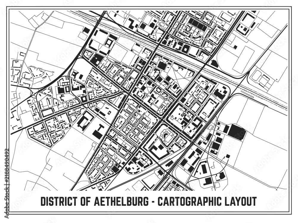 Fototapeta premium District of Aethelburg Cartographic Layout Black and White City Map Vector