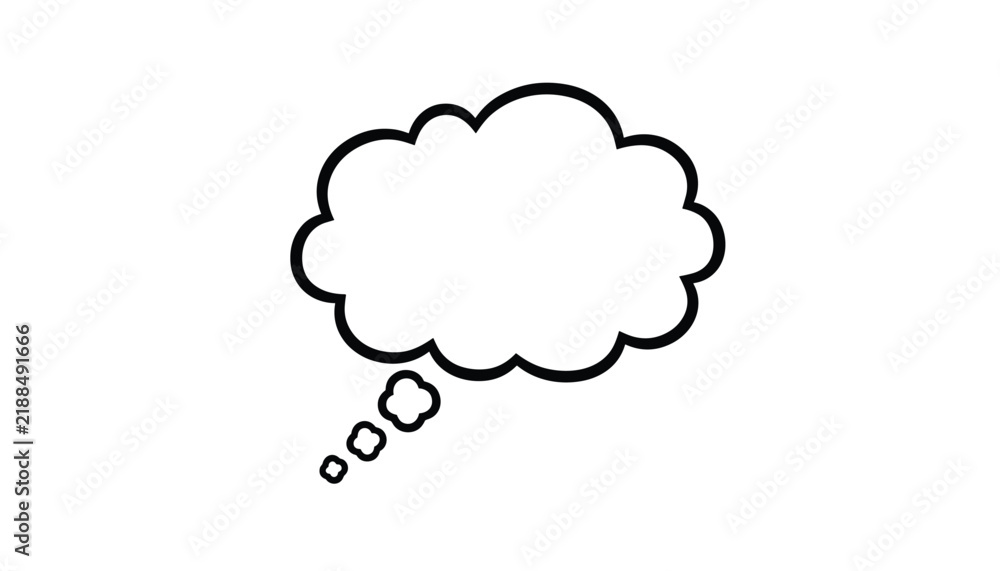 Fototapeta premium Blank thought cloud bubble outline icon with dark black borders perfect for comic strip text on a white background.
