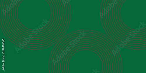 Abstract dark green background with red concentric circles, geometric line art ring pattern vector backdrop