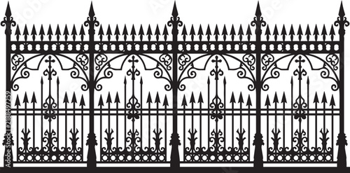 Vintage Graveyard Fence Silhouette Vector Illustration
