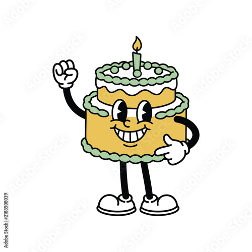 Retro Mascot Birthday Cake Character Illustration.