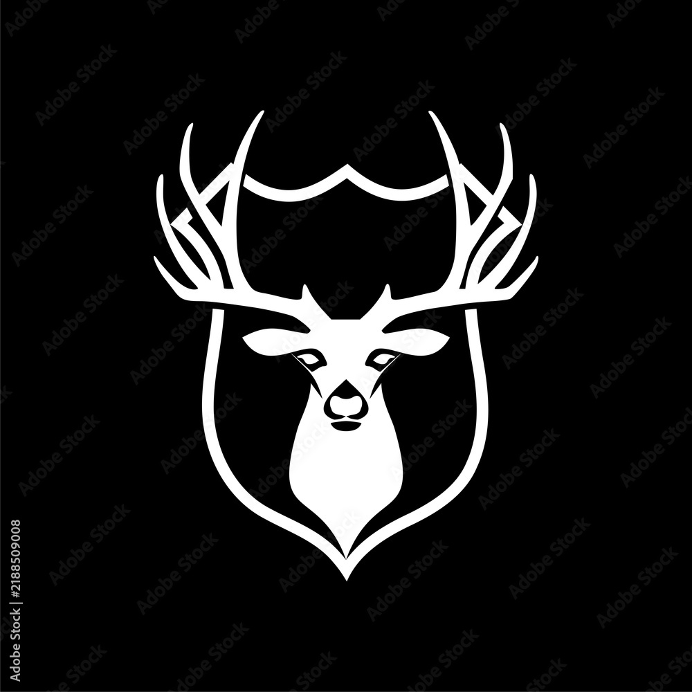 Fototapeta premium Deer on shield sign icon isolated on black background