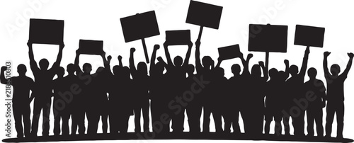 Protest crowd silhouette holding blank signs for public demonstration and activism with silhouette demonstration activism uprising movement activist protesting advocacy community
